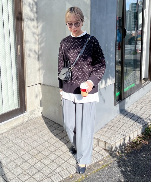 feepur(フェピュール)の「【ハンドウォッシャブル】ヘリンボーンループジャガードニット(ニット/セーター・レディース・オレンジ/ブラック/オフホワイト・MEDIUM)」の16枚目の写真