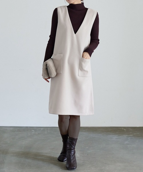 KOBE LETTUCE（コウベレタス）の「フェイクウールサロペット（サロペット/オーバーオール・レディース・ベージュ系/ブラック系/モカ/ブラック/グレイッシュベージュ/ブラウン系・2/1）」の5枚目の写真
