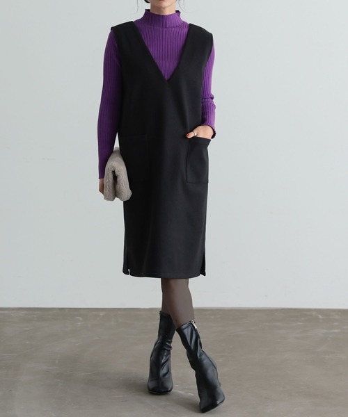 KOBE LETTUCE（コウベレタス）の「フェイクウールサロペット（サロペット/オーバーオール・レディース・ベージュ系/ブラック系/モカ/ブラック/グレイッシュベージュ/ブラウン系・2/1）」の2枚目の写真