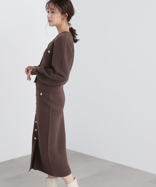 N.（N. Natural Beauty Basic）（エヌエヌナチュラルビューティーベーシック）の「◆ゴールドボタンツイードニットカーデセットアップ（ワンピース・レディース・モカ/ブルー・MEDIUM）」の8枚目の写真