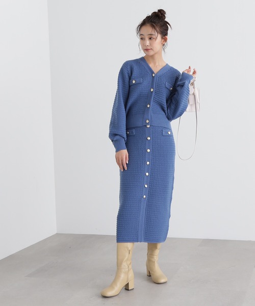 N.（N. Natural Beauty Basic）（エヌエヌナチュラルビューティーベーシック）の「◆ゴールドボタンツイードニットカーデセットアップ（ワンピース・レディース・モカ/ブルー・MEDIUM）」の6枚目の写真