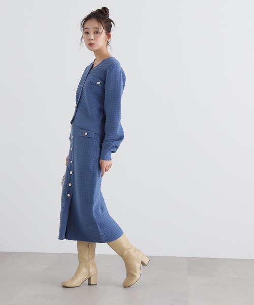 N.（N. Natural Beauty Basic）（エヌエヌナチュラルビューティーベーシック）の「◆ゴールドボタンツイードニットカーデセットアップ（ワンピース・レディース・モカ/ブルー・MEDIUM）」の7枚目の写真