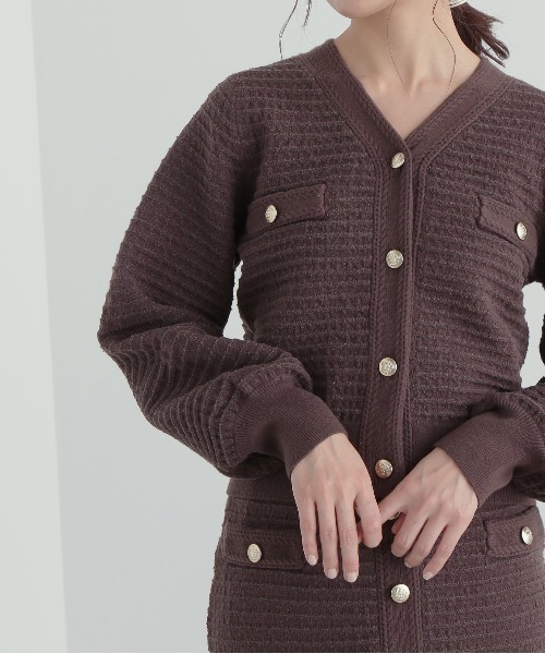 N.（N. Natural Beauty Basic）（エヌエヌナチュラルビューティーベーシック）の「◆ゴールドボタンツイードニットカーデセットアップ（ワンピース・レディース・モカ/ブルー・MEDIUM）」の11枚目の写真
