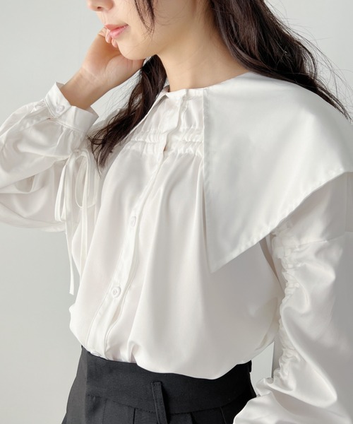 ビッグカラーシャーリングブラウス（シャツ/ブラウス）｜H