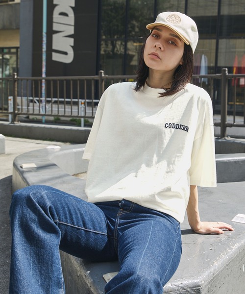 MONO-MART(モノマート)の「【CODDERR】アーチロゴ刺繍 ビッグシルエット ヴィンテージライクピグメントTシャツ(Tシャツ/カットソー・メンズ・グリーン/ピンク/ホワイト/ブラック/サックスブルー/アッシュグレー・M/L/XL)」の19枚目の写真