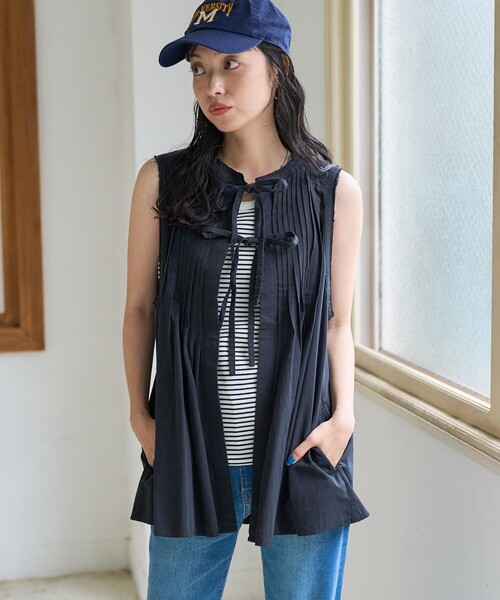 FREAK'S STORE（フリークスストア）の「ピンタックベスト（ベスト・レディース・オリーブ/ブラック/オフホワイト・ﾌﾘ-）」の11枚目の写真