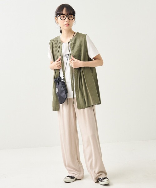 FREAK'S STORE（フリークスストア）の「ピンタックベスト（ベスト・レディース・オリーブ/ブラック/オフホワイト・ﾌﾘ-）」の9枚目の写真