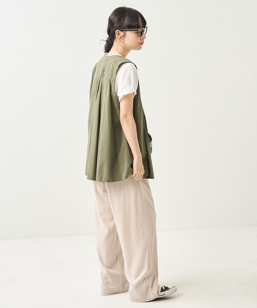 FREAK'S STORE（フリークスストア）の「ピンタックベスト（ベスト・レディース・オリーブ/ブラック/オフホワイト・ﾌﾘ-）」の6枚目の写真