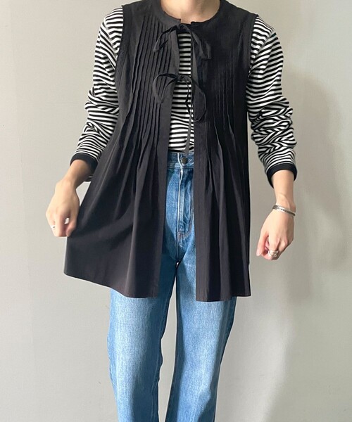 FREAK'S STORE（フリークスストア）の「ピンタックベスト（ベスト・レディース・オリーブ/ブラック/オフホワイト・ﾌﾘ-）」の13枚目の写真