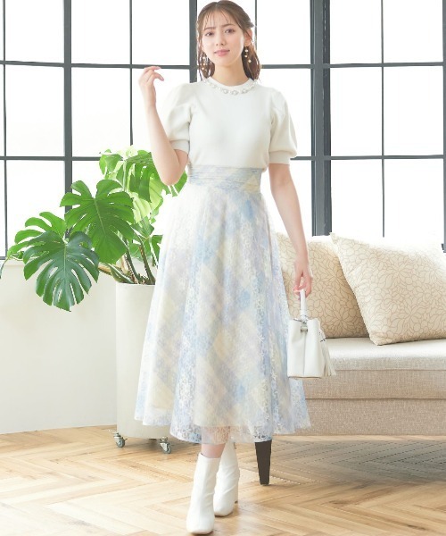 レース×チェックバックレースアップスカート