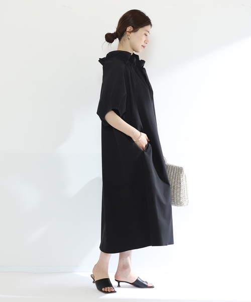 美品 ヴェルメイユパーイエナ コットントロピカルドロストリボンワンピース　黒 VERMEIL par iena（ヴェルメイユパーイエナ）の「コットントロピカル