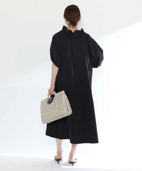美品 ヴェルメイユパーイエナ コットントロピカルドロストリボンワンピース　黒 VERMEIL par iena（ヴェルメイユパーイエナ）の「コットントロピカル