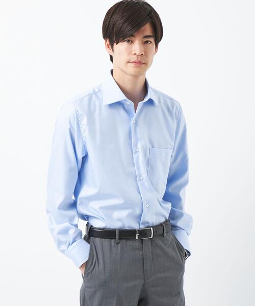 green label relaxing（グリーンレーベルリラクシング）の「コットン フレンチツイル スタンダード ワイドカラー ドレスシャツ -イージーアイロン-（ビジネスシャツ・メンズ・ホワイト/ライトブルー・37cm/40cm/41cm/42cm/43cm/38cm/39cm）」の2枚目の写真