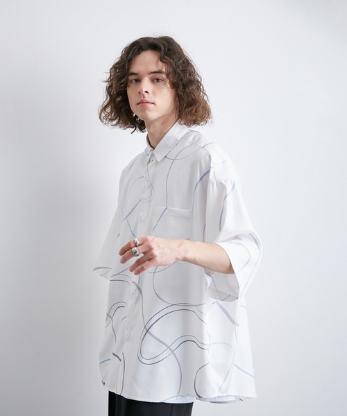 JUNRED（ジュンレッド）の「リングアートペイントルーズシャツ（シャツ/ブラウス・メンズ・ブラック/ブルー系その他4/ホワイト・L/M/S）」の6枚目の写真