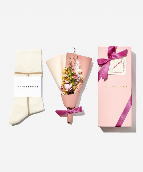 CHICSTOCKS（シックストックス）の「母の日限定　ブーケ付き1足セット（ソックス/靴下・レディース・ネイビー/アイボリー/スモークピンク/ラベンダー・SMALL）」の2枚目の写真