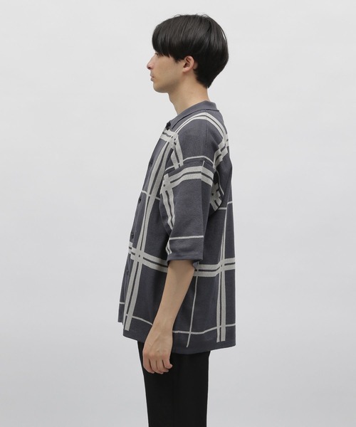 LAKOLE（ラコレ）の「チェックガラニット半袖シャツ / 704945（ニット/セーター・メンズ・ベージュ/チャコールグレー/ブルー・MEDIUM/LARGE）」の15枚目の写真