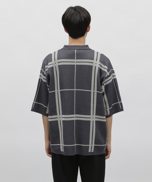 LAKOLE（ラコレ）の「チェックガラニット半袖シャツ / 704945（ニット/セーター・メンズ・ベージュ/チャコールグレー/ブルー・MEDIUM/LARGE）」の4枚目の写真