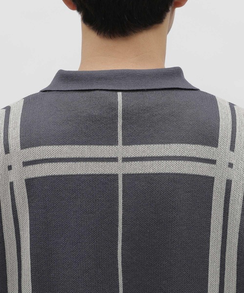 LAKOLE（ラコレ）の「チェックガラニット半袖シャツ / 704945（ニット/セーター・メンズ・ベージュ/チャコールグレー/ブルー・MEDIUM/LARGE）」の5枚目の写真