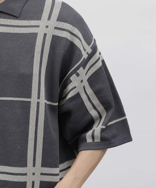 LAKOLE（ラコレ）の「チェックガラニット半袖シャツ / 704945（ニット/セーター・メンズ・ベージュ/チャコールグレー/ブルー・MEDIUM/LARGE）」の7枚目の写真