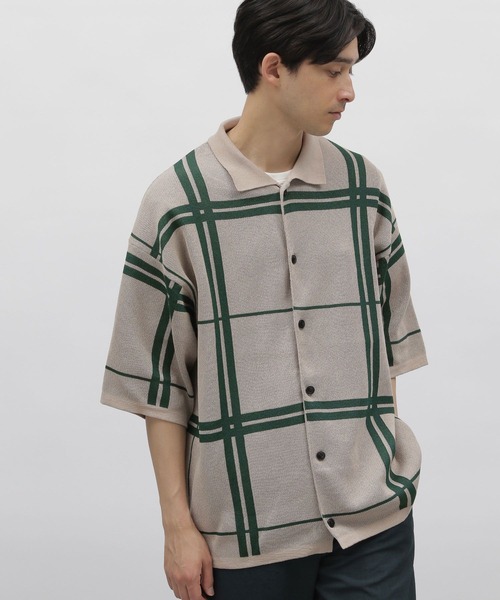 LAKOLE（ラコレ）の「チェックガラニット半袖シャツ / 704945（ニット/セーター・メンズ・ベージュ/チャコールグレー/ブルー・MEDIUM/LARGE）」の11枚目の写真