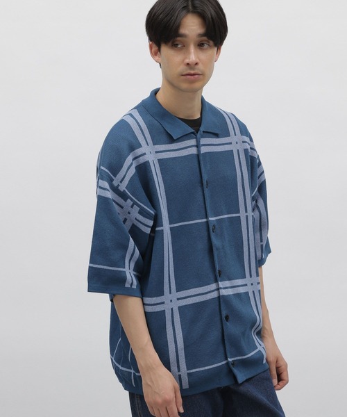 LAKOLE（ラコレ）の「チェックガラニット半袖シャツ / 704945（ニット/セーター・メンズ・ベージュ/チャコールグレー/ブルー・MEDIUM/LARGE）」の13枚目の写真