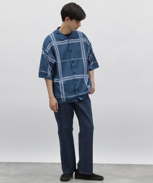 LAKOLE（ラコレ）の「チェックガラニット半袖シャツ / 704945（ニット/セーター・メンズ・ベージュ/チャコールグレー/ブルー・MEDIUM/LARGE）」の12枚目の写真