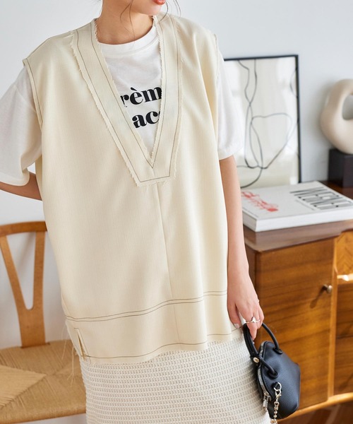 KOBE LETTUCE（コウベレタス）の「ステッチベスト（ベスト・レディース・ブラック/アイボリー/ブラウン・FREE）」の2枚目の写真