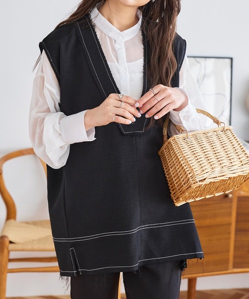 KOBE LETTUCE（コウベレタス）の「ステッチベスト（ベスト・レディース・ブラック/アイボリー/ブラウン・FREE）」の6枚目の写真