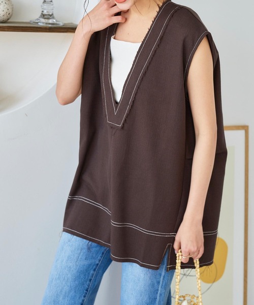 KOBE LETTUCE（コウベレタス）の「ステッチベスト（ベスト・レディース・ブラック/アイボリー/ブラウン・FREE）」の5枚目の写真