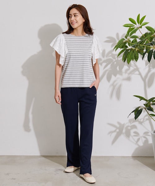 Arnold Palmer(アーノルドパーマー)の「袖レース フレンチスリーブ ボーダー Tシャツ(Tシャツ/カットソー・レディース・グレー系/ネイビー系/ベージュ系・L/S/M)」の7枚目の写真