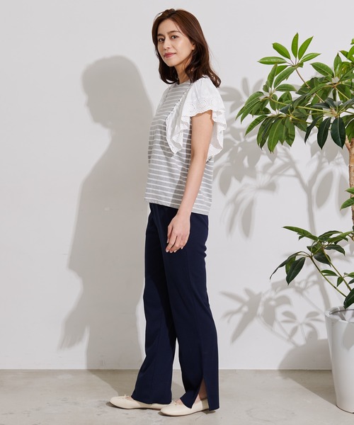 Arnold Palmer(アーノルドパーマー)の「袖レース フレンチスリーブ ボーダー Tシャツ(Tシャツ/カットソー・レディース・グレー系/ネイビー系/ベージュ系・L/S/M)」の8枚目の写真