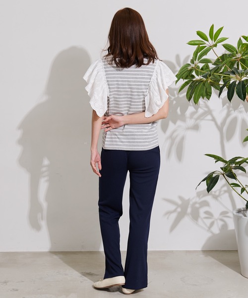 Arnold Palmer(アーノルドパーマー)の「袖レース フレンチスリーブ ボーダー Tシャツ(Tシャツ/カットソー・レディース・グレー系/ネイビー系/ベージュ系・L/S/M)」の9枚目の写真