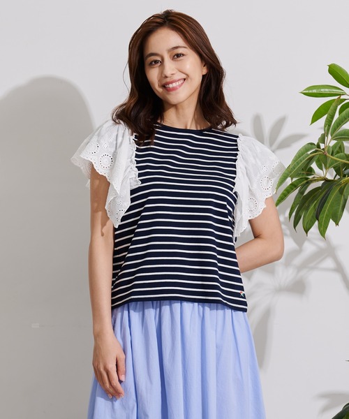 Arnold Palmer(アーノルドパーマー)の「袖レース フレンチスリーブ ボーダー Tシャツ(Tシャツ/カットソー・レディース・グレー系/ネイビー系/ベージュ系・L/S/M)」の17枚目の写真