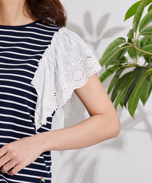 Arnold Palmer(アーノルドパーマー)の「袖レース フレンチスリーブ ボーダー Tシャツ(Tシャツ/カットソー・レディース・グレー系/ネイビー系/ベージュ系・L/S/M)」の5枚目の写真