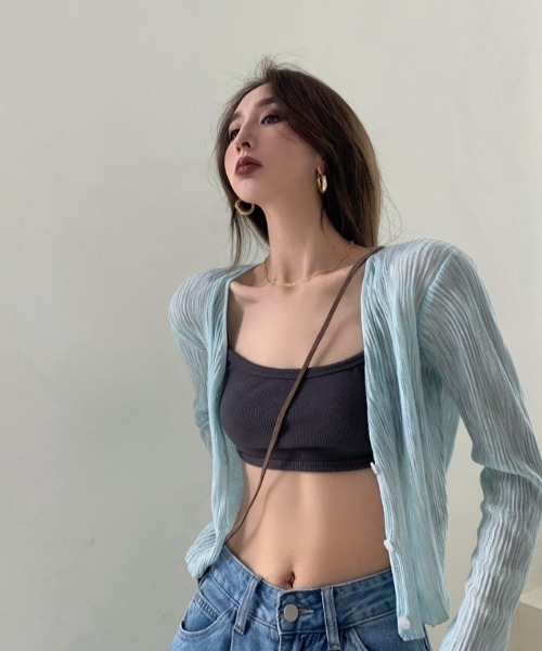 Achic（アシック）の「薄手Vネックニットカーディガン ショート丈 UVカット アイスシルク長袖（カーディガン/ボレロ・レディース・ホワイト/ブラック/ライトブルー/ピンク系その他・M）」の14枚目の写真