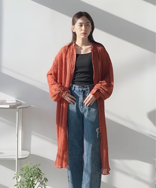 AS KNOW AS plus（アズノゥアズプラス）の「〇シアーワッシャーシャツワンピース（ワンピース・レディース・カーキ/ブラック/オレンジ・FREE）」の3枚目の写真