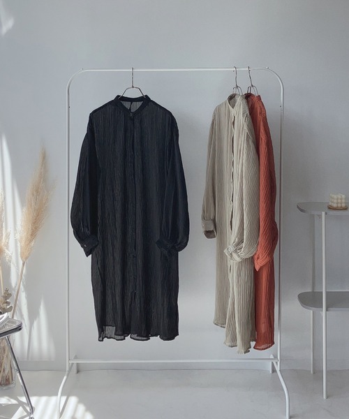 AS KNOW AS plus（アズノゥアズプラス）の「〇シアーワッシャーシャツワンピース（ワンピース・レディース・カーキ/ブラック/オレンジ・FREE）」の2枚目の写真