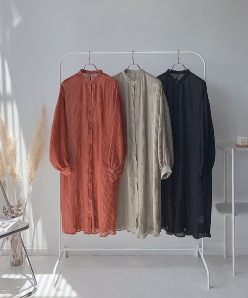 AS KNOW AS plus（アズノゥアズプラス）の「〇シアーワッシャーシャツワンピース（ワンピース・レディース・カーキ/ブラック/オレンジ・FREE）」の4枚目の写真