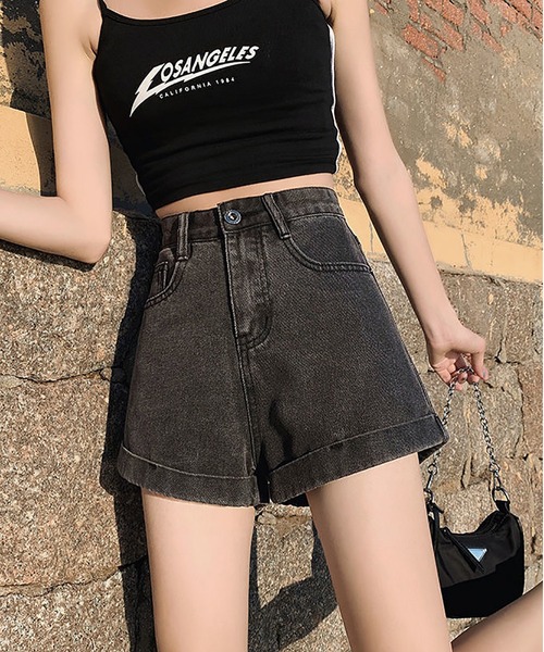 MAISON DE THERESE（メゾン ド テレーズ）の「ハイウエストAラインミニジーパン（デニムパンツ・レディース・ホワイト/ブルー/ブラック/ライトブルー/ブラック系/ダークグレー・L/M/S/XL）」の4枚目の写真