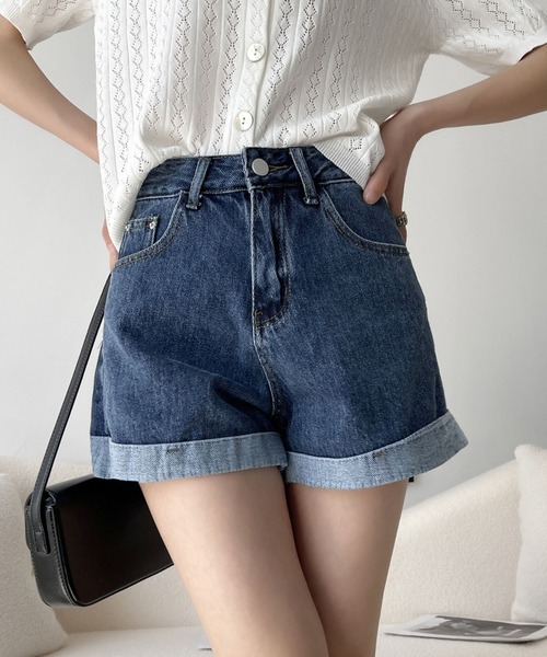 MAISON DE THERESE（メゾン ド テレーズ）の「ハイウエストAラインミニジーパン（デニムパンツ・レディース・ホワイト/ブルー/ブラック/ライトブルー/ブラック系/ダークグレー・L/M/S/XL）」の6枚目の写真