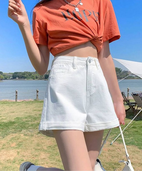 MAISON DE THERESE（メゾン ド テレーズ）の「ハイウエストAラインミニジーパン（デニムパンツ・レディース・ホワイト/ブルー/ブラック/ライトブルー/ブラック系/ダークグレー・L/M/S/XL）」の11枚目の写真