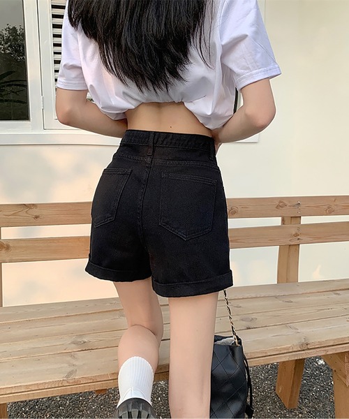 MAISON DE THERESE（メゾン ド テレーズ）の「ハイウエストAラインミニジーパン（デニムパンツ・レディース・ホワイト/ブルー/ブラック/ライトブルー/ブラック系/ダークグレー・L/M/S/XL）」の14枚目の写真