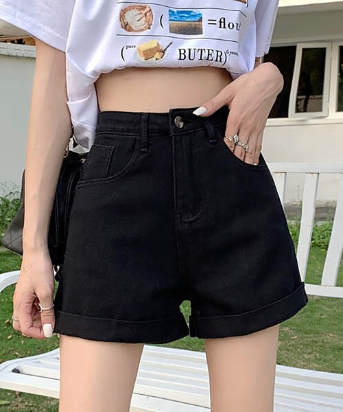 MAISON DE THERESE（メゾン ド テレーズ）の「ハイウエストAラインミニジーパン（デニムパンツ・レディース・ホワイト/ブルー/ブラック/ライトブルー/ブラック系/ダークグレー・L/M/S/XL）」の16枚目の写真