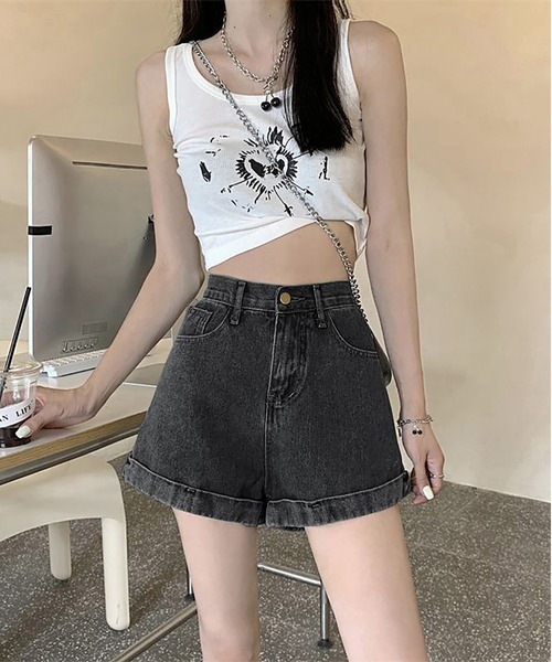 MAISON DE THERESE（メゾン ド テレーズ）の「ハイウエストAラインミニジーパン（デニムパンツ・レディース・ホワイト/ブルー/ブラック/ライトブルー/ブラック系/ダークグレー・L/M/S/XL）」の7枚目の写真