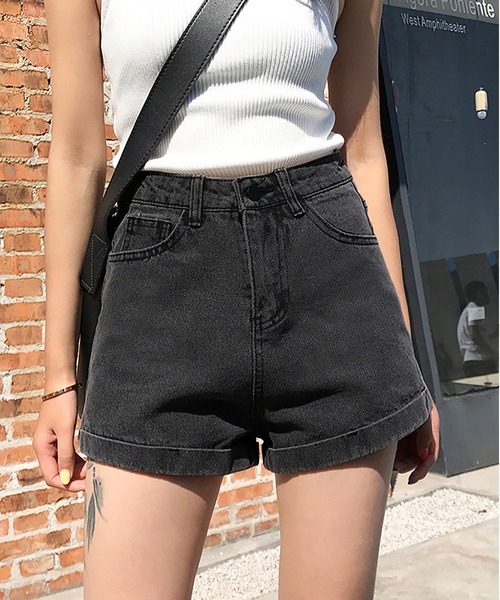 MAISON DE THERESE（メゾン ド テレーズ）の「ハイウエストAラインミニジーパン（デニムパンツ・レディース・ホワイト/ブルー/ブラック/ライトブルー/ブラック系/ダークグレー・L/M/S/XL）」の8枚目の写真