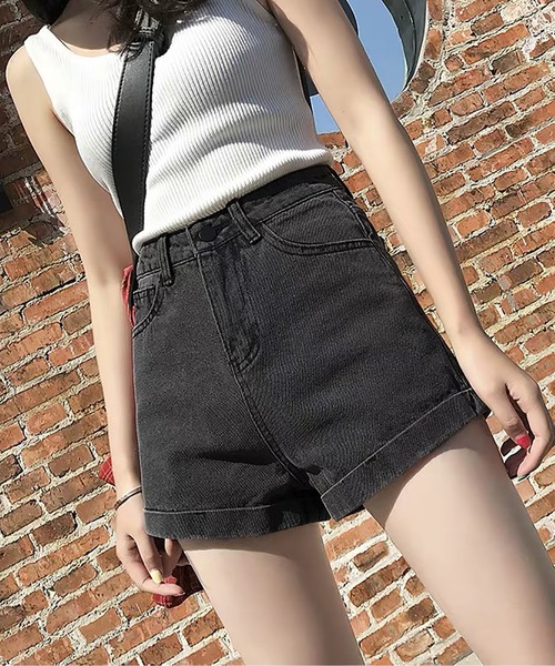 MAISON DE THERESE（メゾン ド テレーズ）の「ハイウエストAラインミニジーパン（デニムパンツ・レディース・ホワイト/ブルー/ブラック/ライトブルー/ブラック系/ダークグレー・L/M/S/XL）」の9枚目の写真