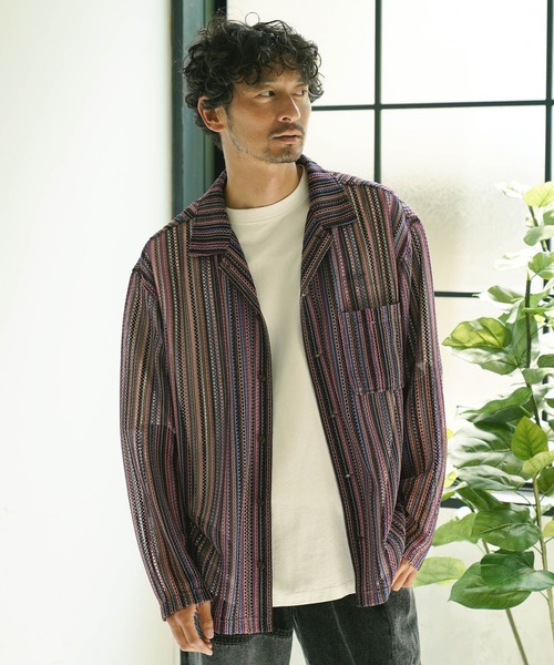 BAYFLOW(ベイフロー)の「パターンレース長袖シャツ(シャツ/ブラウス・メンズ・パープル/グレー/ブルーグリーン・MEDIUM/LARGE)」の3枚目の写真