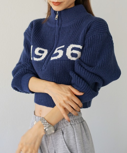Mela（メラ）の「NUMBERING HALF ZIP KNIT（ニット/セーター・レディース・ホワイト/グリーン/グレー/ネイビー/ブラック/ブラウン・FREE）」の6枚目の写真