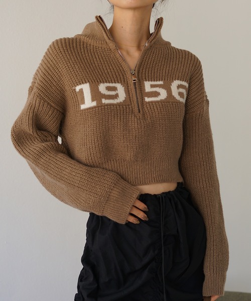 Mela（メラ）の「NUMBERING HALF ZIP KNIT（ニット/セーター・レディース・ホワイト/グリーン/グレー/ネイビー/ブラック/ブラウン・FREE）」の4枚目の写真