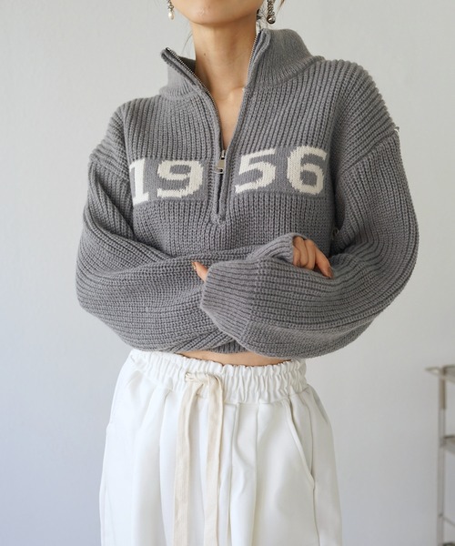 Mela（メラ）の「NUMBERING HALF ZIP KNIT（ニット/セーター・レディース・ホワイト/グリーン/グレー/ネイビー/ブラック/ブラウン・FREE）」の3枚目の写真